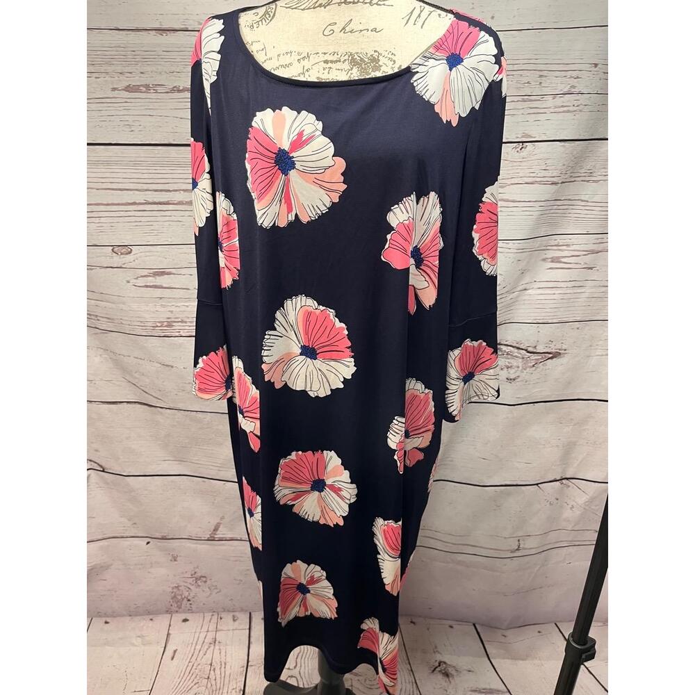Roz Ali 3X‎ Black Dress White Pink Flowers Floral Made in Vietnam Blouse